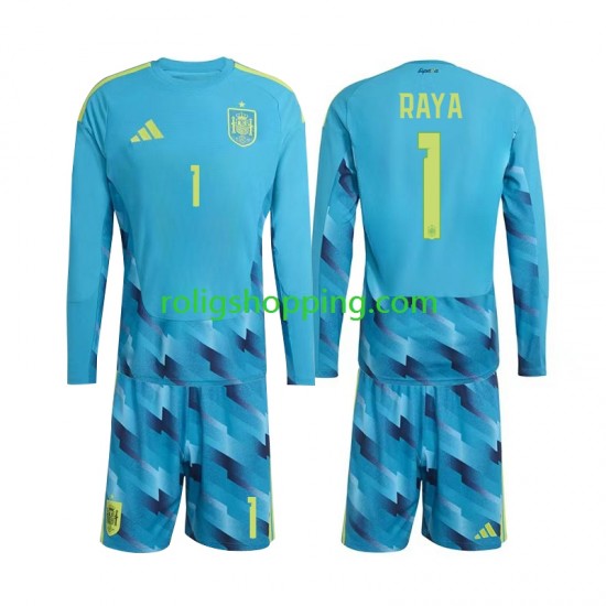 Fotbollströja Spanien David Raya 1 Målvakt Barn Hemmaställ World Cup 2026 Lång ärm