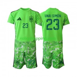 Fotbollströja Spanien Unai Simon 23 6th Green color Målvakt Barn World Cup 2026 Kort ärm