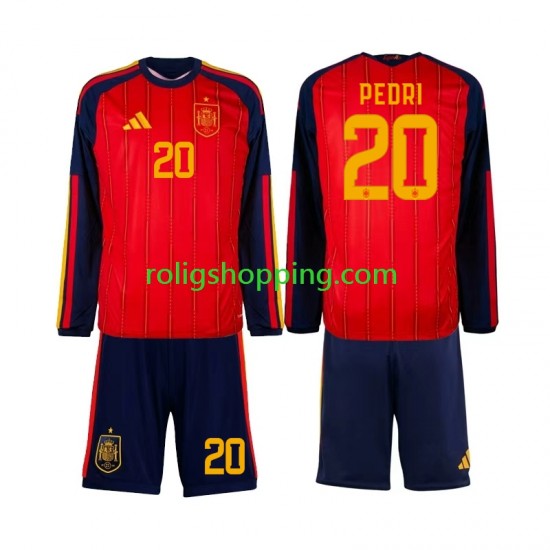 Fotbollströja Spanien Pedri 20 Barn Hemmaställ World Cup 2026 Lång ärm
