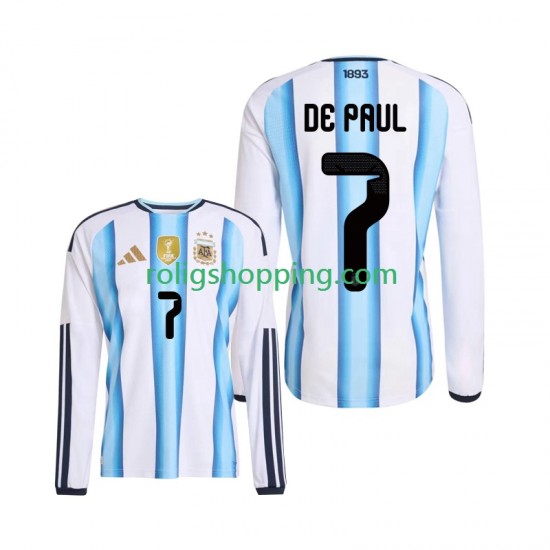 Fotbollströja Argentina Rodrigo De Paul 7 Män Hemmaställ World Cup 2026 Lång ärm
