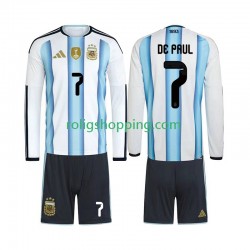 Fotbollströja Argentina Rodrigo De Paul 7 Barn Hemmaställ World Cup 2026 Lång ärm