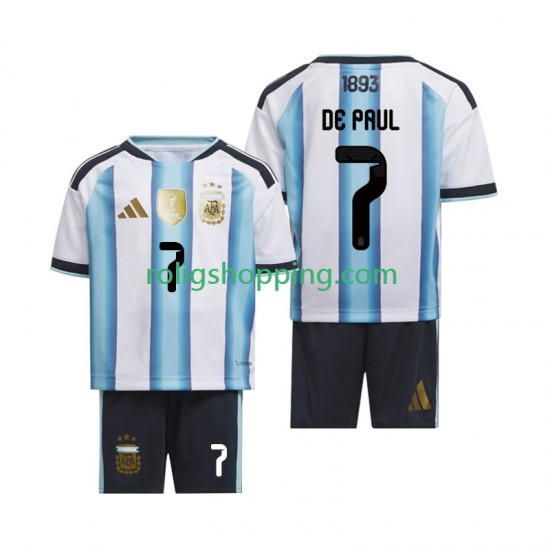 Fotbollströja Argentina Rodrigo De Paul 7 Barn Hemmaställ World Cup 2026 Kort ärm