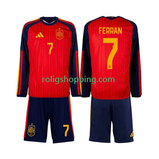 Fotbollströja Spanien Ferran Torres 7 Barn Hemmaställ World Cup 2026 Lång ärm