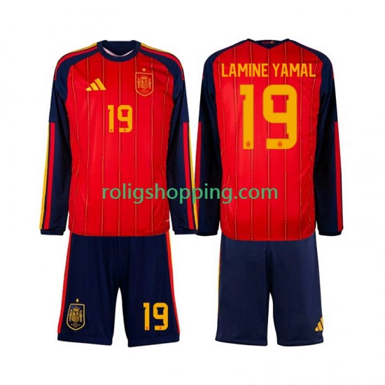 Fotbollströja Spanien Lamine Yamal 19 Barn Hemmaställ World Cup 2026 Lång ärm