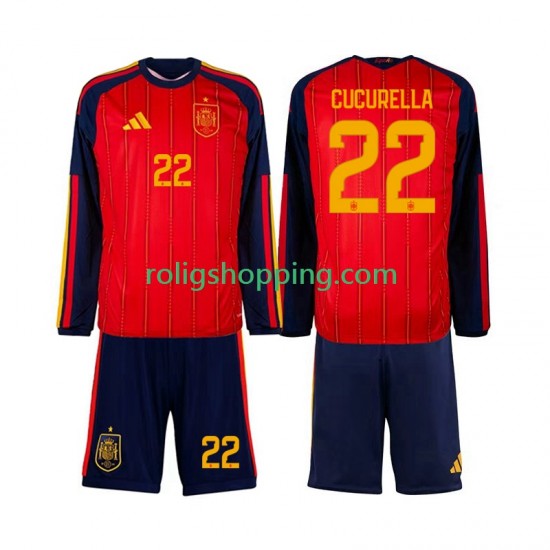 Fotbollströja Spanien Marc Cucurella 22 Barn Hemmaställ World Cup 2026 Lång ärm
