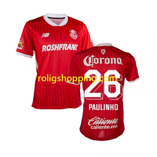 Fotbollströja Deportivo Toluca Paulinho 26 Män Hemmaställ 2024-2025 Kort ärm