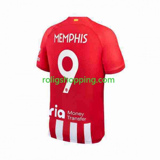 Fotbollströja Atlético Madrid 2 Memphis Depay 9 Män Hemmaställ 2023-2024 Kort ärm