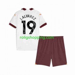 Fotbollströja Manchester City Julian Alvarez 19 Barn Bortaställ 2023-2024 Kort ärm