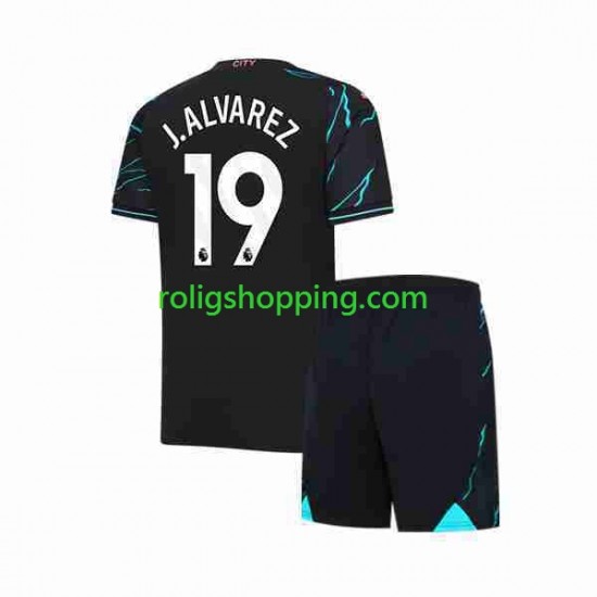 Fotbollströja Manchester City Julian Alvarez 19 Barn Tredjeställ 2023-2024 Kort ärm