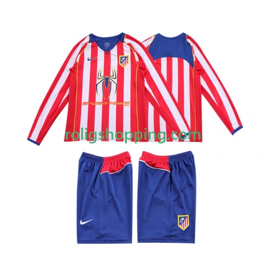 Fotbollströja Atlético Madrid 2005 Retro Barn Hemmaställ 2004 Lång ärm