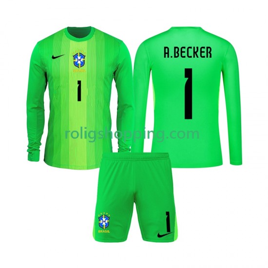 Fotbollströja Brasilien Alisson Becker 1 Målvakt Barn Hemmaställ 2026 Lång ärm