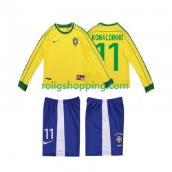 Fotbollströja Brasilien RONALDINHO 11 1998 Retro Barn Hemmaställ Lång ärm