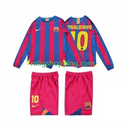 Fotbollströja FC Barcelona RONALDINHO 10 2005 Retro Barn Hemmaställ 2006 Lång ärm