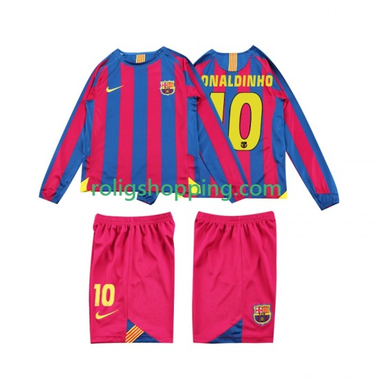 Fotbollströja FC Barcelona RONALDINHO 10 2005 Retro Barn Hemmaställ 2006 Lång ärm