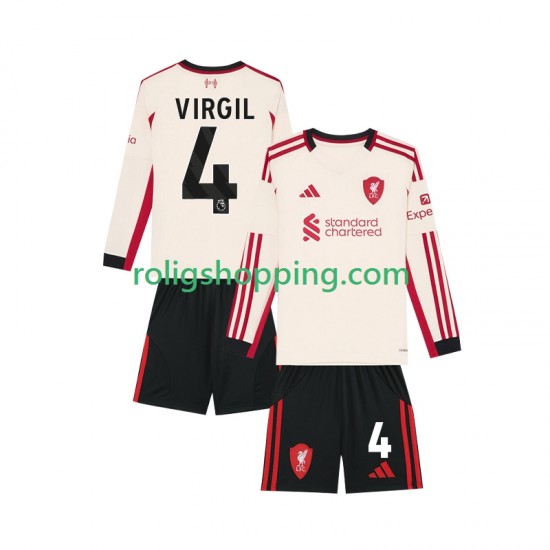 Fotbollströja Liverpool Virgil van Dijk 4 Barn Bortaställ 2025-2026 Lång ärm