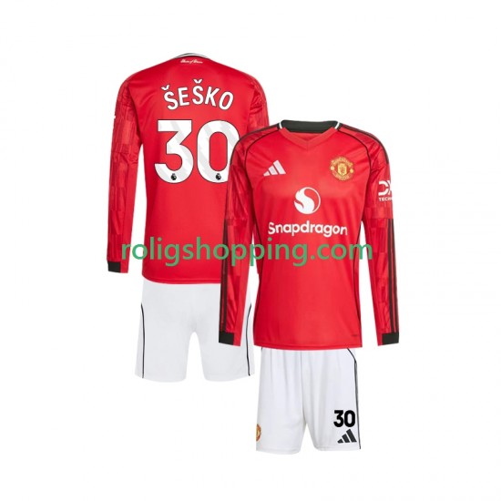 Fotbollströja Manchester United Benjamin Sesko 30 Barn Hemmaställ 2025-2026 Lång ärm