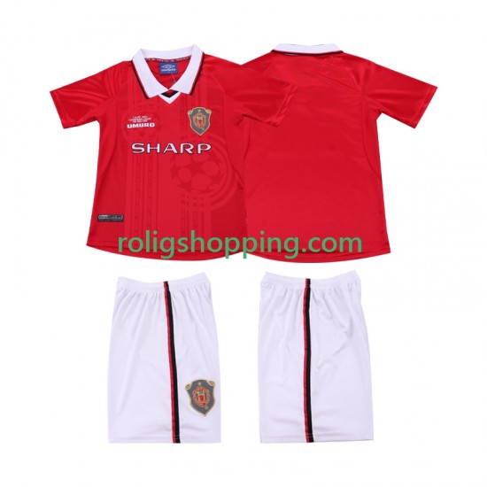 Fotbollströja Manchester United 2000 Retro Barn Hemmaställ 1999 Kort ärm