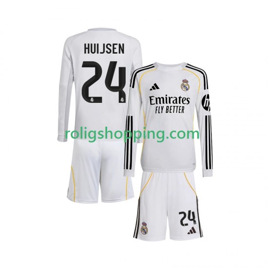 Fotbollströja Real Madrid Huijsen 24 Barn Hemmaställ 2025-2026 Lång ärm