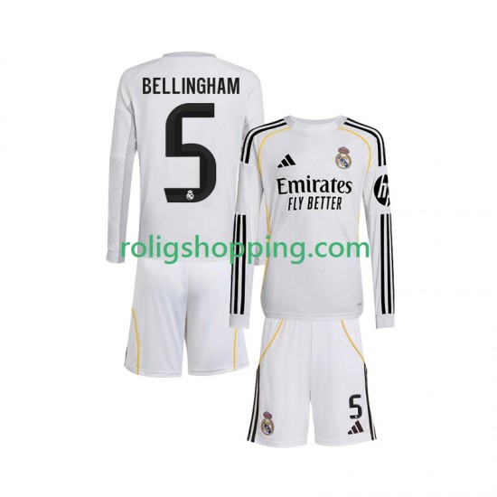 Fotbollströja Real Madrid Jude Bellingham 5 Barn Hemmaställ 2025-2026 Lång ärm