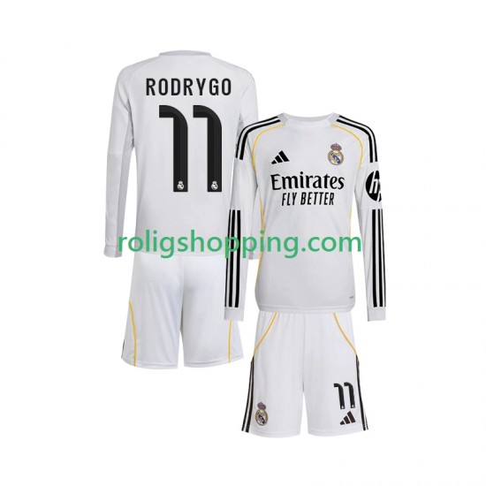 Fotbollströja Real Madrid Rodrygo 11 Barn Hemmaställ 2025-2026 Lång ärm