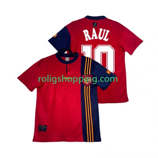 Fotbollströja Spanien RAUL 10 1996 Retro Män Hemmaställ Kort ärm