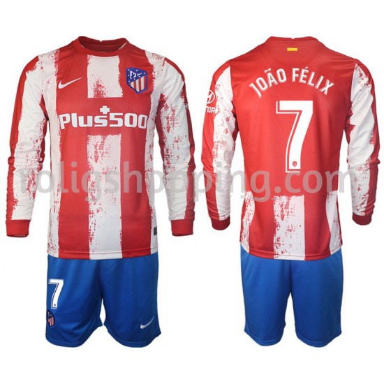 Fotbollströja Atlético Madrid João Félix 7 Barn Hemmaställ 2021-2022 Lång ärm