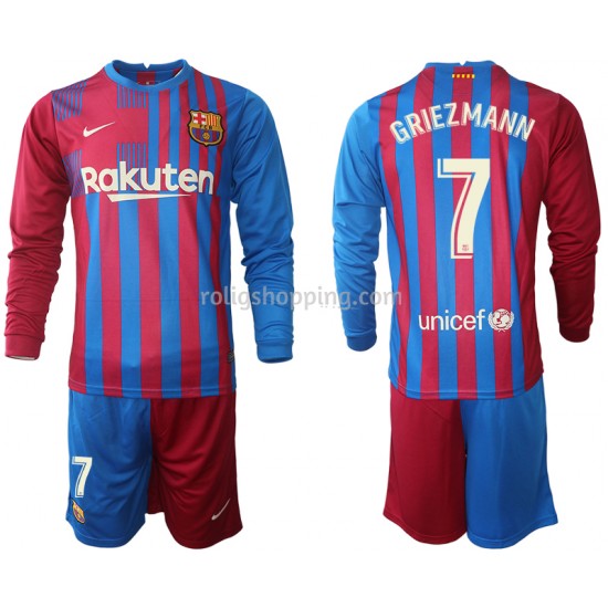 Fotbollströja FC Barcelona Antoine Griezmann 7 Barn Hemmaställ 2021-2022 Lång ärm