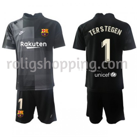 Fotbollströja FC Barcelona Målvakt Ter Stegen 1 Barn Bortaställ 2021-2022 Kort ärm