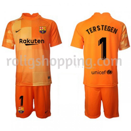 Fotbollströja FC Barcelona Målvakt Ter Stegen 1 Barn Hemmaställ 2021-2022 Kort ärm