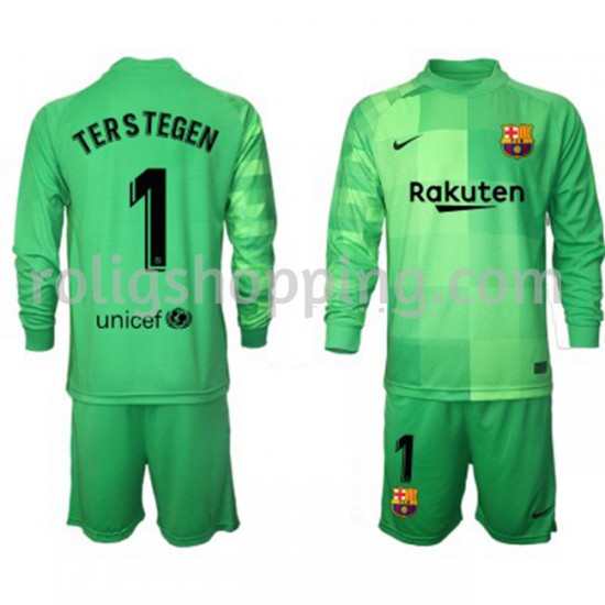 Fotbollströja FC Barcelona Målvakt Ter Stegen 1 Barn Tredjeställ 2021-2022 Lång ärm