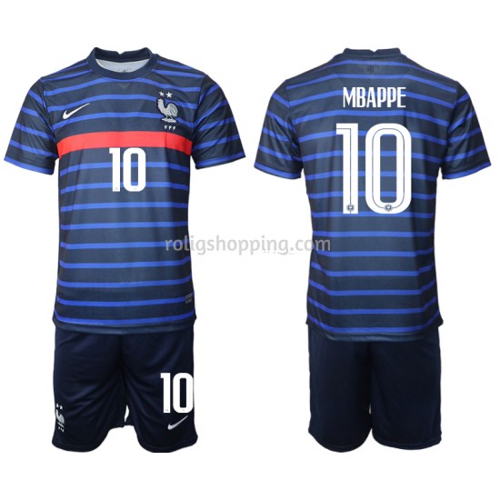 Fotbollströja Frankrike Kylian Mbappé 10 Barn Hemmaställ Euro 2020 Kort ärm