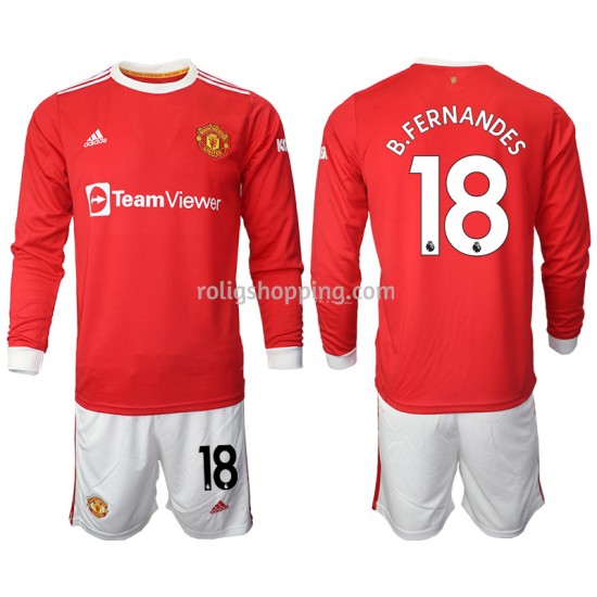 Fotbollströja Manchester United Bruno Fernandes 18 Barn Hemmaställ 2021-2022 Lång ärm