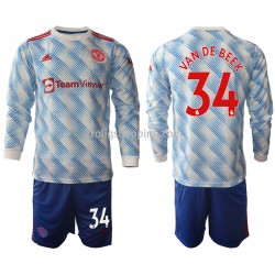 Fotbollströja Manchester United Donny Van De Beek 34 Barn Bortaställ 2021-2022 Lång ärm
