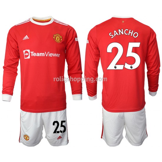 Fotbollströja Manchester United Jadon Sancho 25 Barn Hemmaställ 2021-2022 Lång ärm