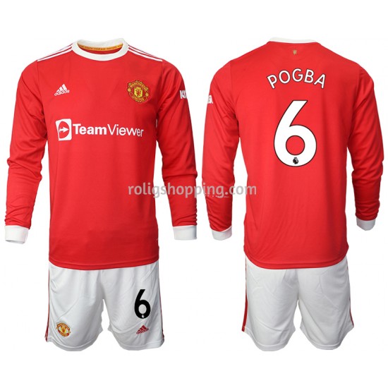 Fotbollströja Manchester United Paul Pogba 6 Barn Hemmaställ 2021-2022 Lång ärm