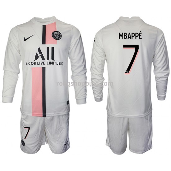 Fotbollströja Paris Saint-Germain Kylian Mbappe 7 Barn Bortaställ 2021-2022 Lång ärm
