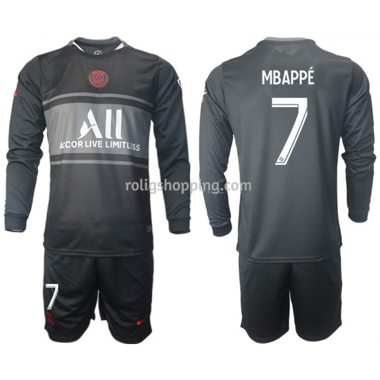 Fotbollströja Paris Saint-Germain Kylian Mbappe 7 Barn Tredjeställ 2021-2022 Lång ärm