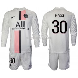 Fotbollströja Paris Saint-Germain Lionel Messi 30 Barn Bortaställ 2021-2022 Lång ärm