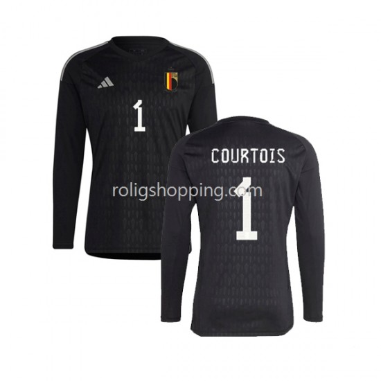 Fotbollströja Belgien Courtois 1 Målvakt Män Bortaställ 2022 Lång ärm