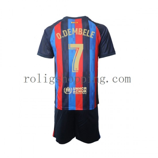 Fotbollströja FC Barcelona Ousmane Dembele 7 Barn Hemmaställ 2022-2023 Kort ärm