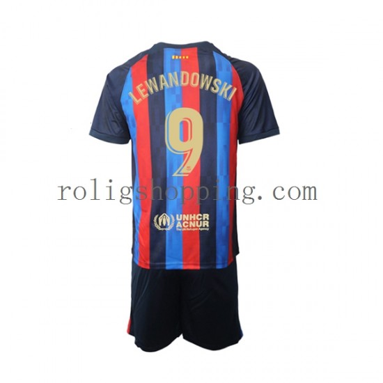 Fotbollströja FC Barcelona Robert Lewandowski 9 Barn Hemmaställ 2022-2023 Kort ärm