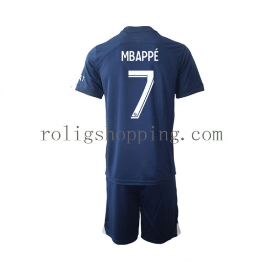 Fotbollströja Paris Saint-Germain Mbappé 7 Barn Hemmaställ 2022-2023 Kort ärm