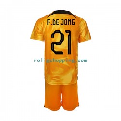 Fotbollströja Nederländerna Frenkie de Jong 21 Barn Hemmaställ World Cup 2022 Kort ärm
