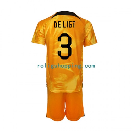 Fotbollströja Nederländerna Matthijs de Ligt 3 Barn Hemmaställ World Cup 2022 Kort ärm