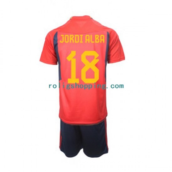 Fotbollströja Spanien Jordi Alba 18 Barn Hemmaställ World Cup 2022 Kort ärm