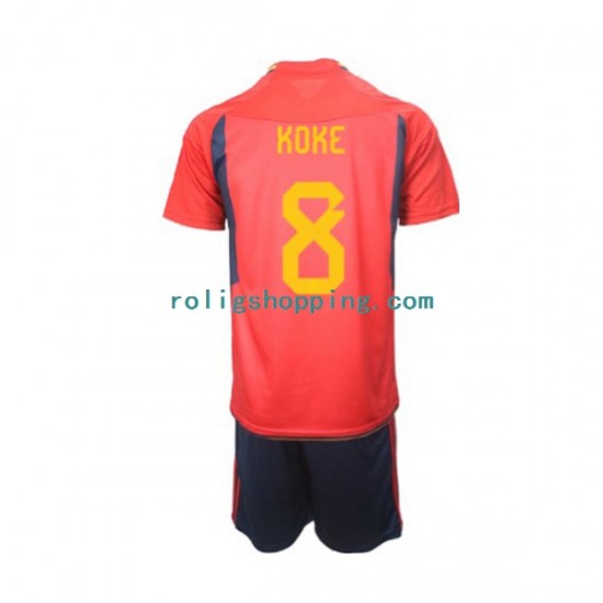 Fotbollströja Spanien Koke 8 Barn Hemmaställ World Cup 2022 Kort ärm