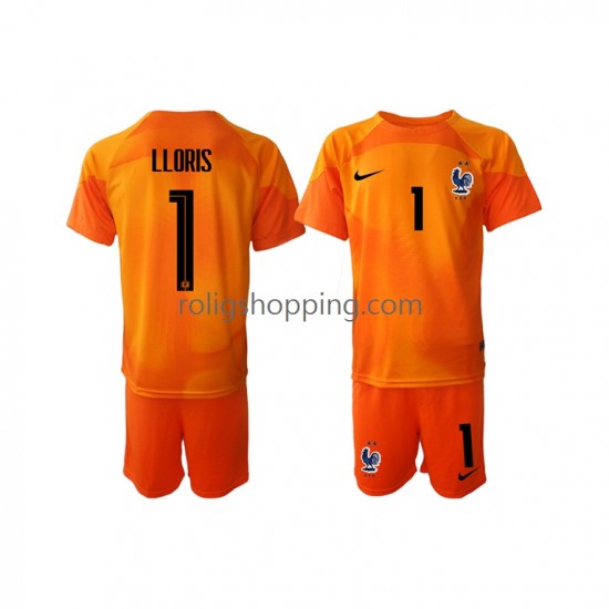 Fotbollströja Frankrike Hugo Lloris 1 Målvakt Barn Bortaställ World Cup 2022 Kort ärm