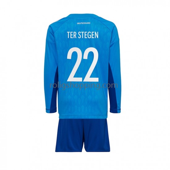 Fotbollströja Tyskland ter Stegen 22 Målvakt Barn Hemmaställ World Cup 2022 Lång ärm