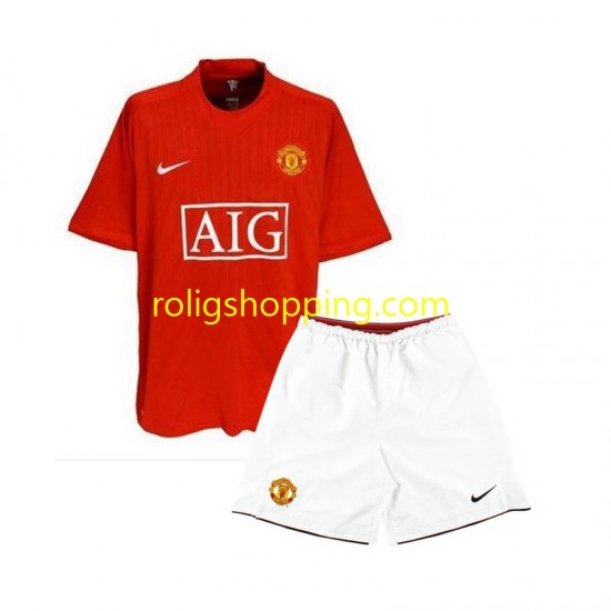 Fotbollströja Manchester United 2007 Retro Barn Hemmaställ Kort ärm